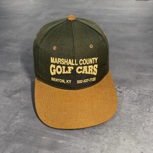 Vintage 90s Golf Cart Snapback Hat Olive Army Green Brown Trucker Cap YoungAn